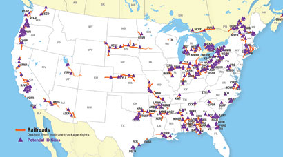 Rail-served sites in US and Canada
