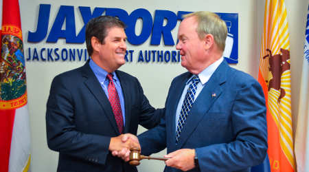 falconetti jacksonville port chair john taps fleming jaxport ed passes gavel immediate authority past right